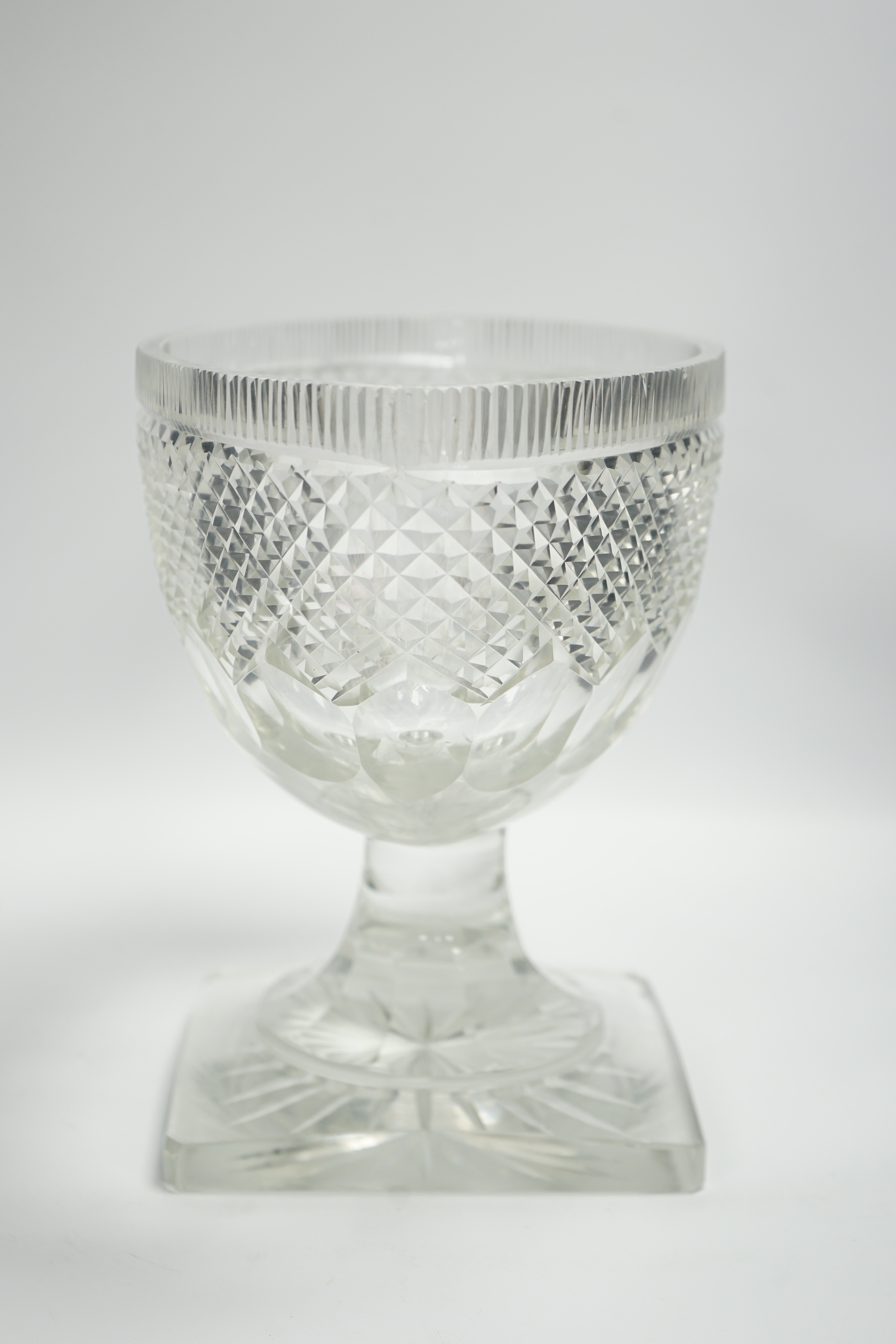 A large Victorian cut glass ovoid pedestal dish, 26.5cm